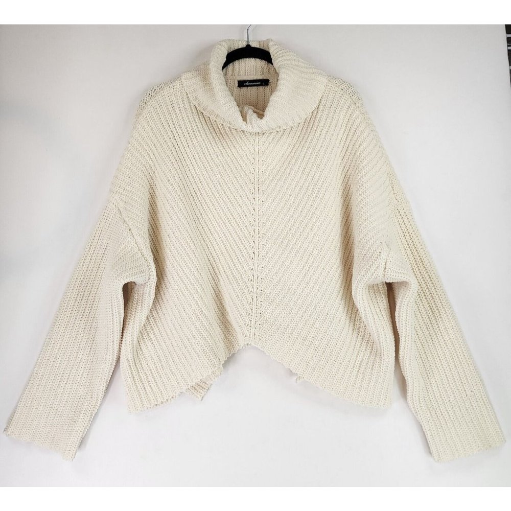 Olivaceous Sweater Womens Large Cream Soft Cable Knit Cropped Preppy Pull Over